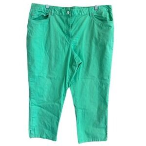 Hearts of Palm Bright Green Women's Crop Capri Denim Jeans Stretch Beaded Hem 18